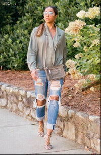 Oversized Lapel Collar Crossover Blouse