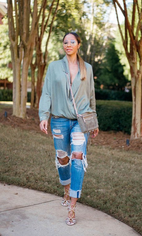 Oversized Lapel Collar Crossover Blouse