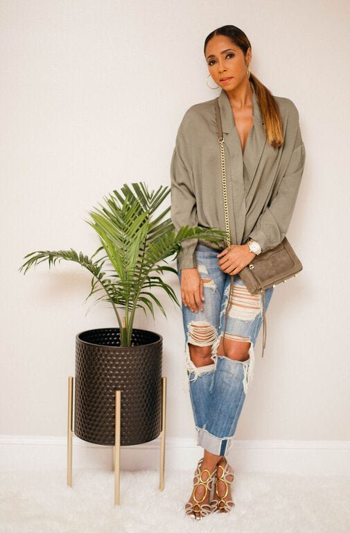Oversized Lapel Collar Crossover Blouse