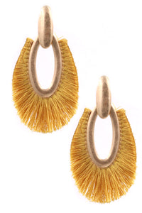 ZJE- Hammered Metal Oval Cotton Fringe Earrings
